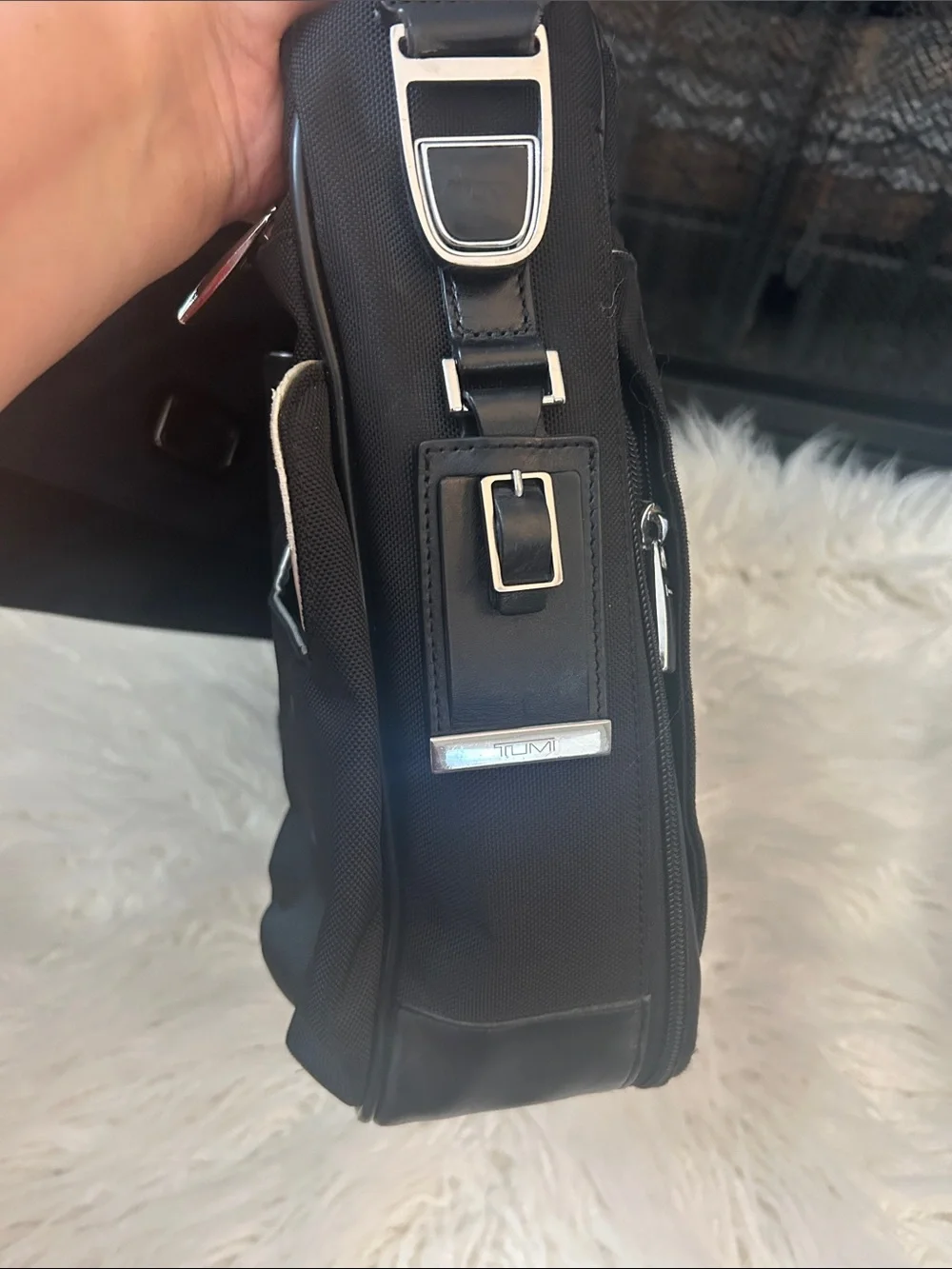 Tumi Black Nylon & Leather Messenger Bag
